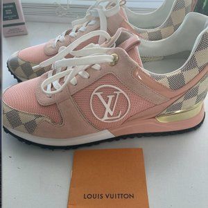 LOUIS VUITTON SUEDE DAMIER AZUR RUN AWAY SNEAKERS PINK SIZE 38/7